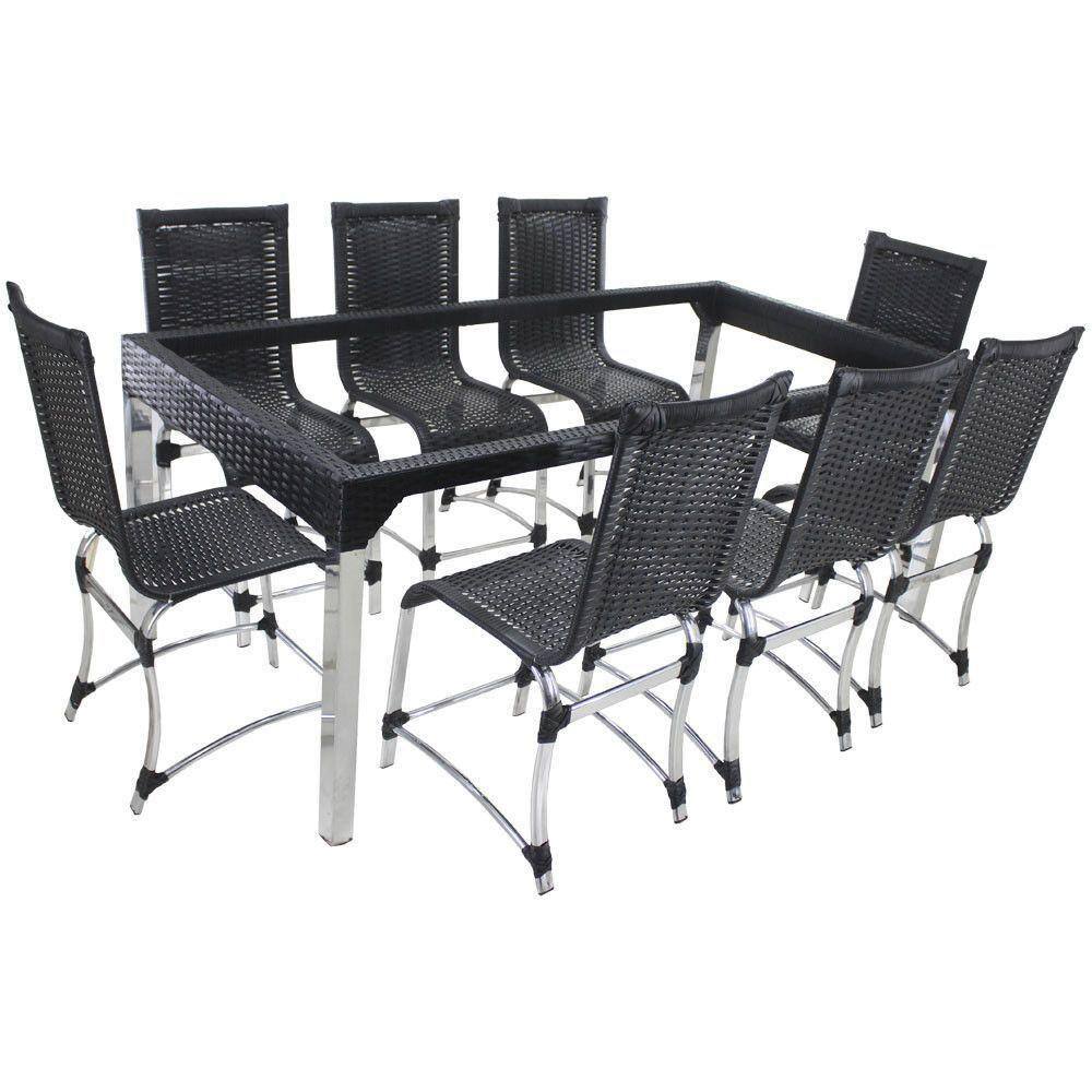 6 Cadeiras Haiti E Mesa De Jantar Haiti Em Alumínio Trama Preto