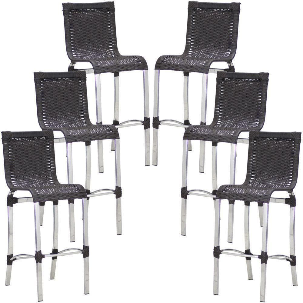Conjunto De 6 Banquetas Haiti Em Alumínio Para Cozinha Trama Preto