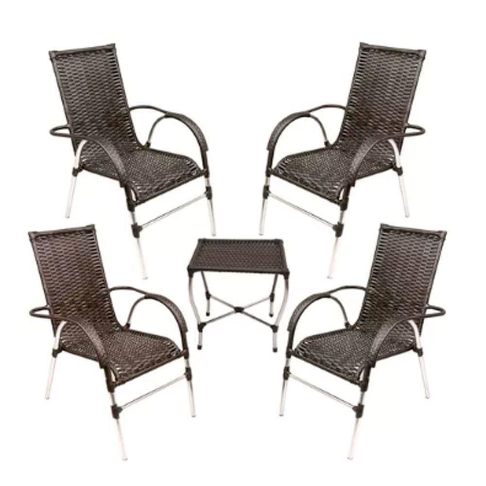 Kit 4 Cadeiras Poltrona E Mesa De Centro Vênus Trama Tabaco