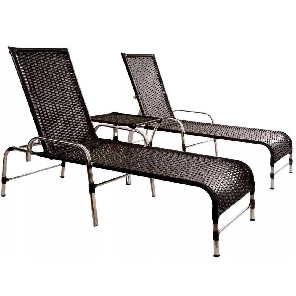 Kit Espreguiçadeiras Catar E Mesa Garden Confortável Trama Preto