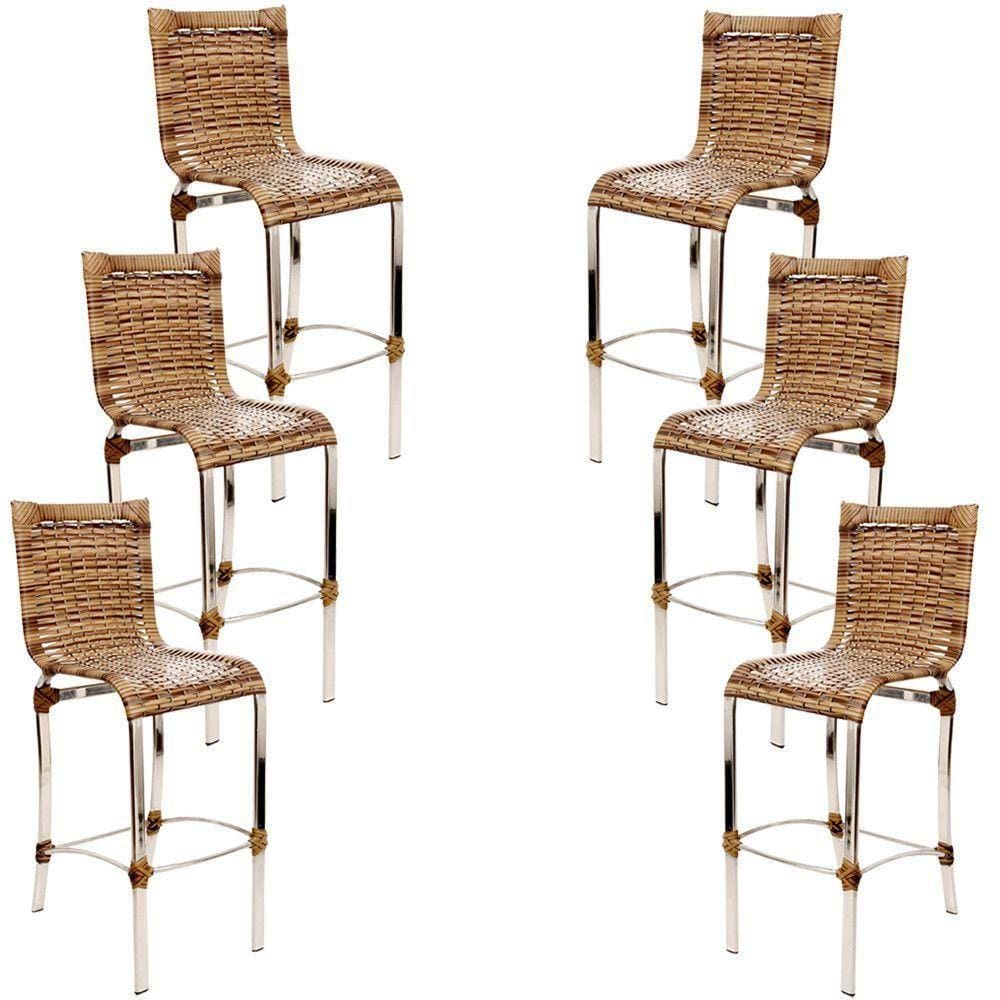 Conjunto De 6 Banquetas Haiti Em Alumínio Para Cozinha Trama Capuccino