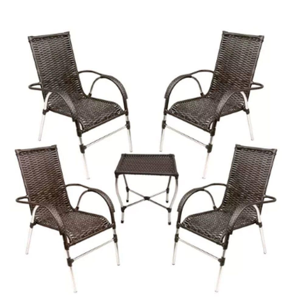 Kit 4 Cadeiras Poltrona E Mesa De Centro Vênus Trama Pedra Ferro