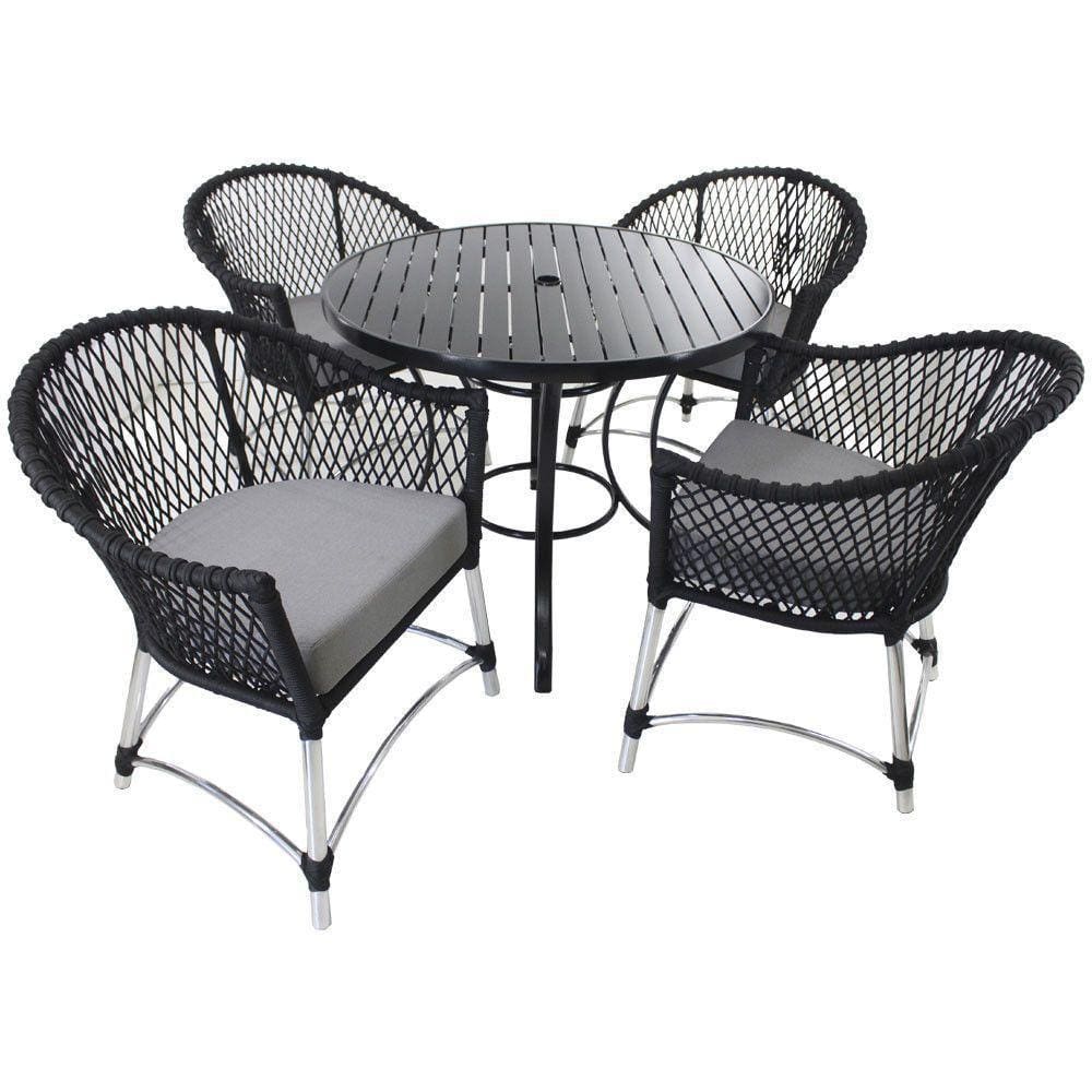 Conjunto De Poltronas E Mesa Chile Em Corda Náutica Alumínio Azul