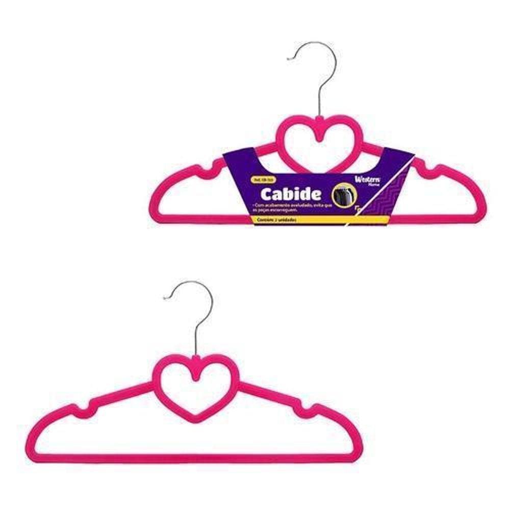 Cabide Infantil Veludo Pink Coração 5Pcs