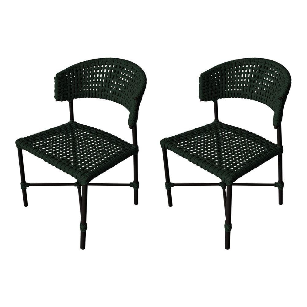 Kit 2 Cadeiras Hortz Corda Náutica Base em Alumínio Preto/verde Musgo