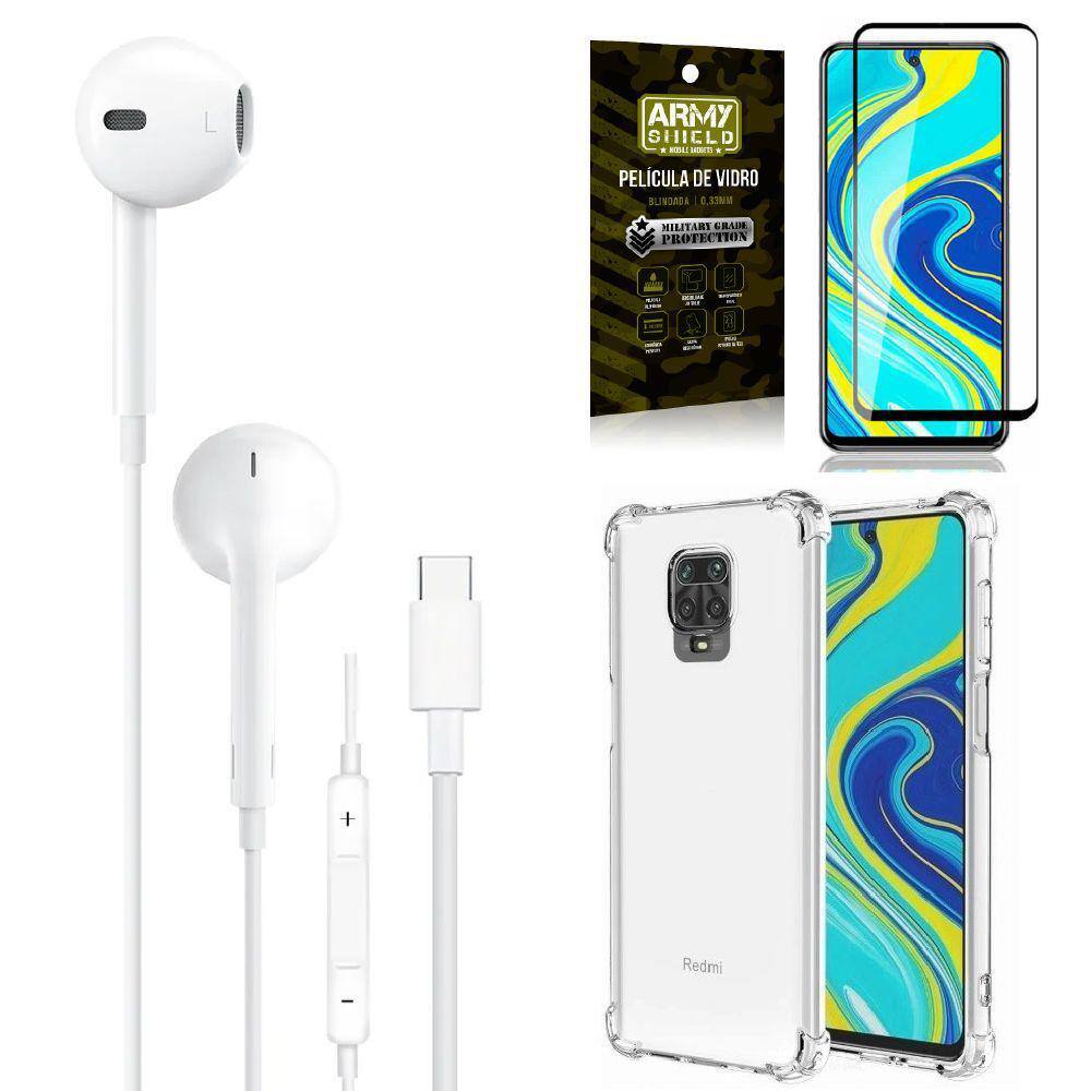 Capa Capinha Redminote 9S + Fone De Ouvido Tipo C De Alta Qualidade + Película 3D