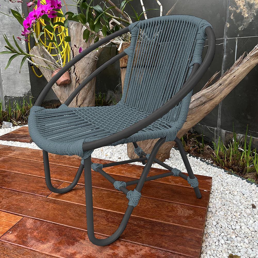 Cadeira Decorativa Julia em Corda Náutica e Base em Alumínio Preta/cinza