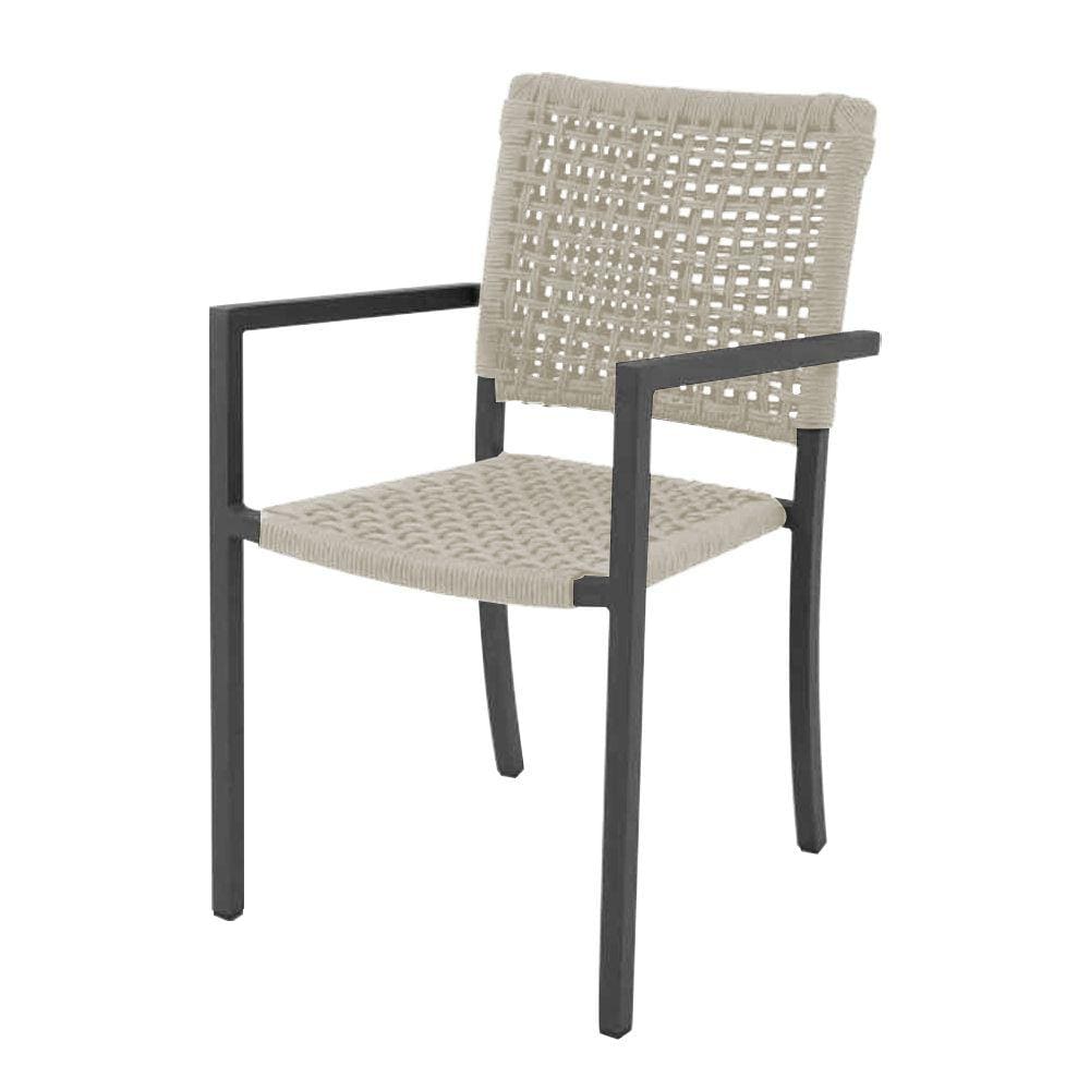 Cadeira Marília Corda Náutica Base em Alumínio Preto/areia