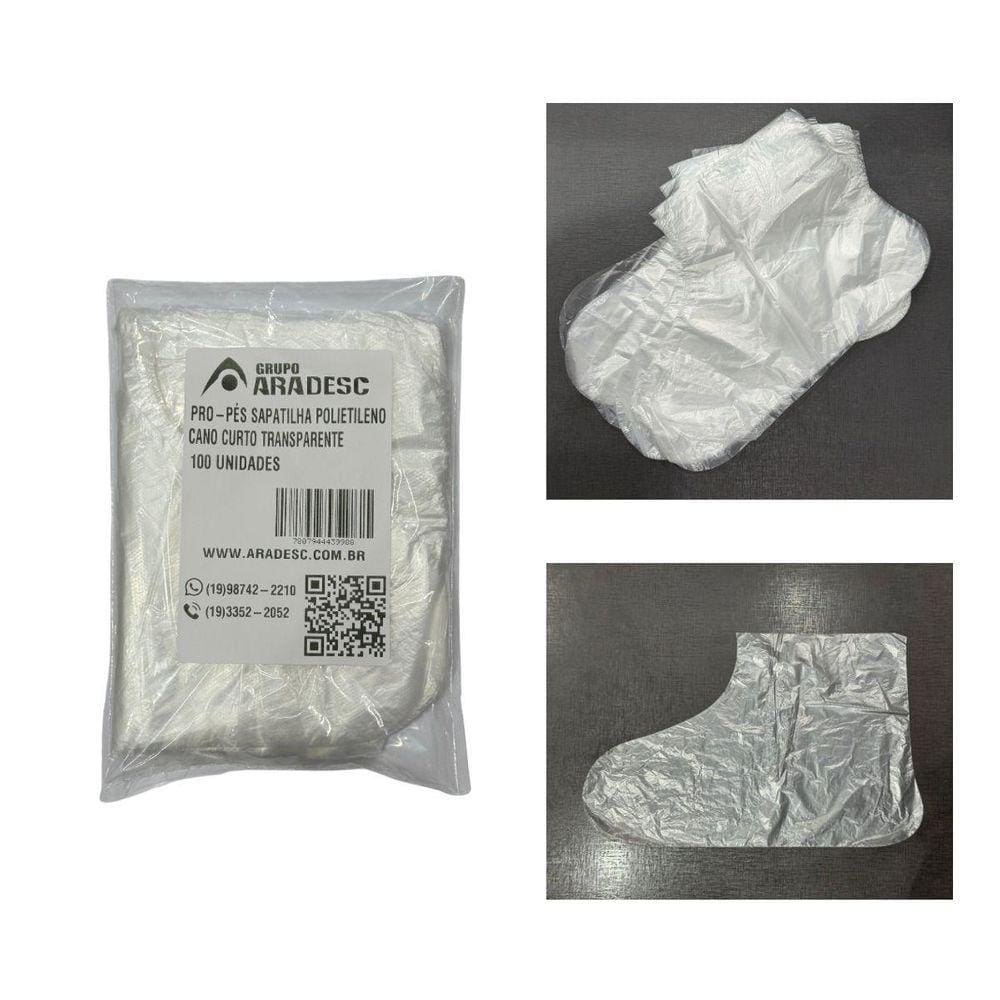 100 Pro-Pés Sapatilha Polietileno Cano Curto Transparente