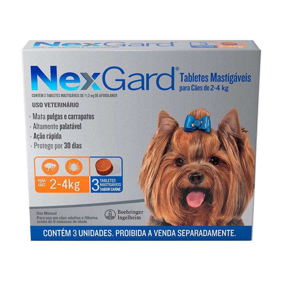 Antipulgas e Carrapatos Nexgard Cães de 2 a 4kg 3 comprimidos