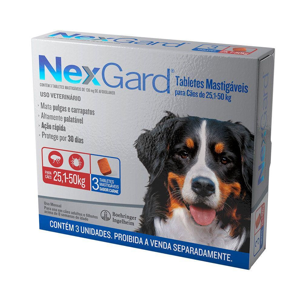 Antipulgas e Carrapatos Nexgard Cães 25,1 a 50kg 3 comprimidos