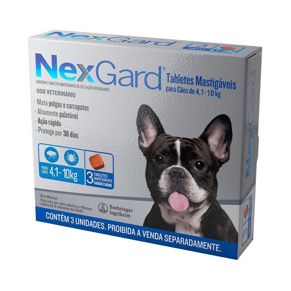 Antipulgas e Carrapatos Nexgard Cães 4,1 a 10kg 3 Comprimidos