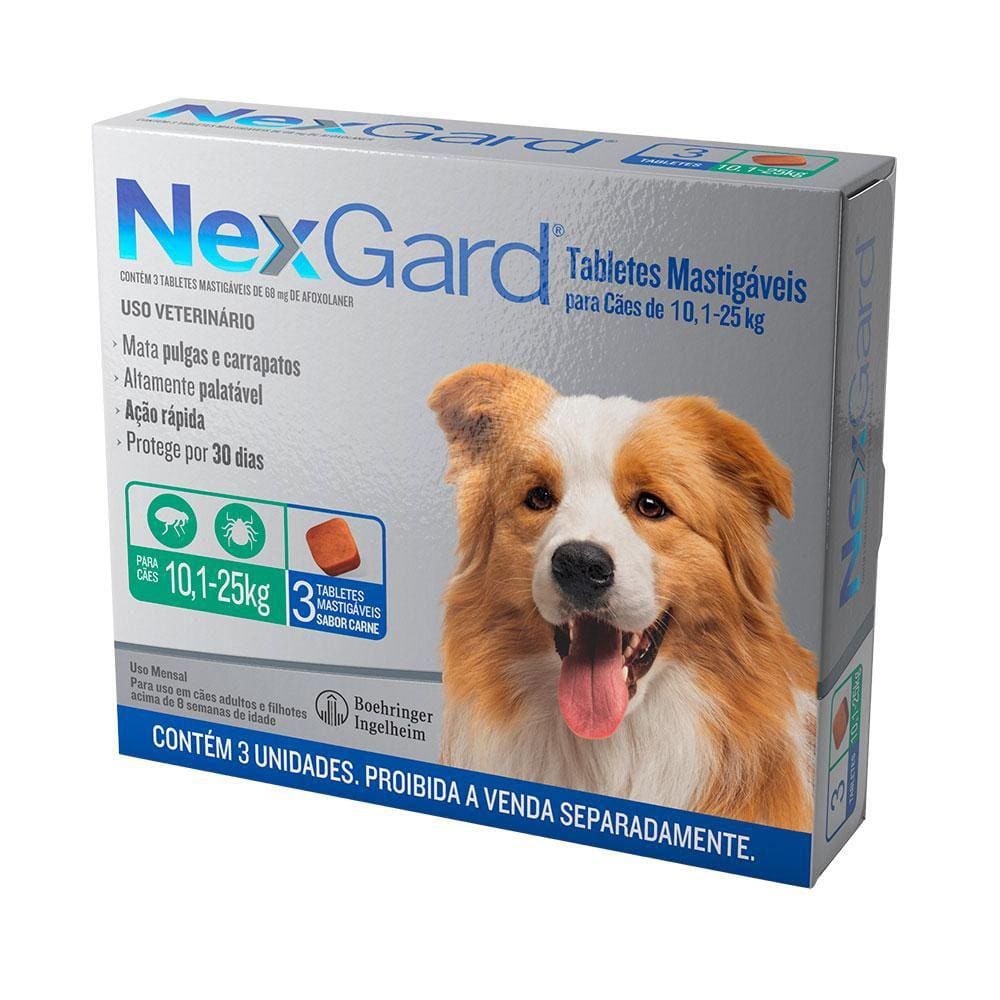 Antipulgas e Carrapatos Nexgard Cães 10,1 a 25kg 3 comprimidos