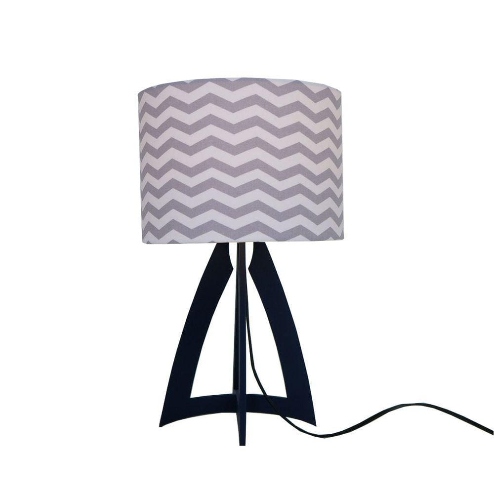 Abajur Base Azul Marinho E Cúpula Chevron Cinza