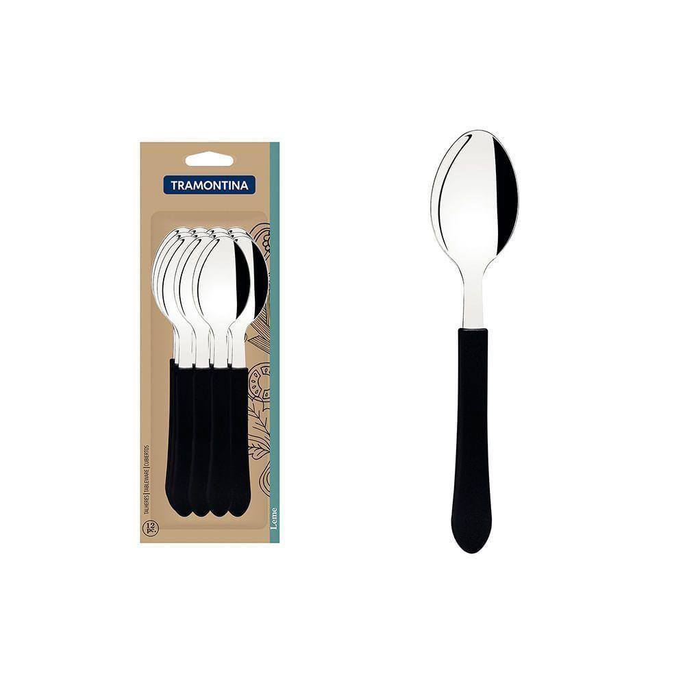 Conjunto De Colheres De Mesa Leme Com Lâminas Inox E Cabos De Polipropileno Preto 12pçs - Tramontina