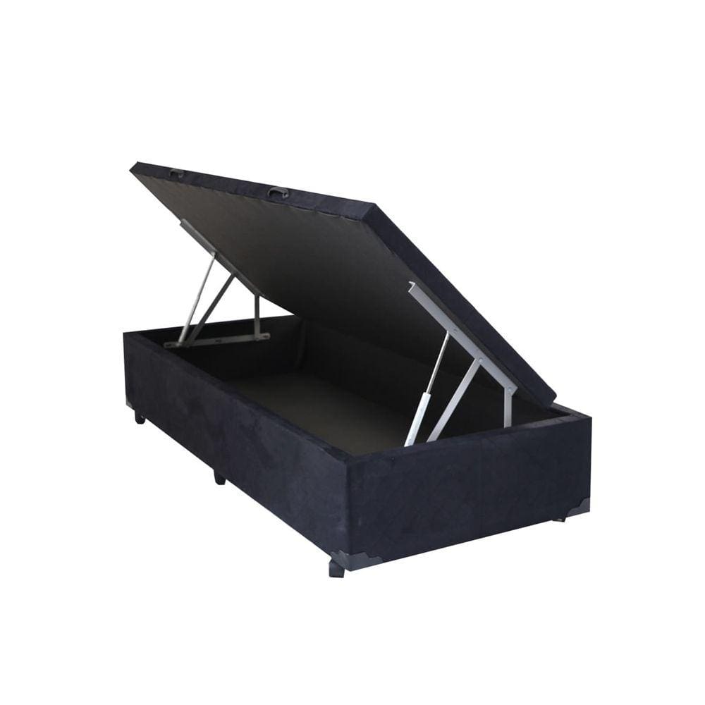 Cama Box Baú Solteiro Americano Sonnoforte Luxo Suede Preto - 096x203