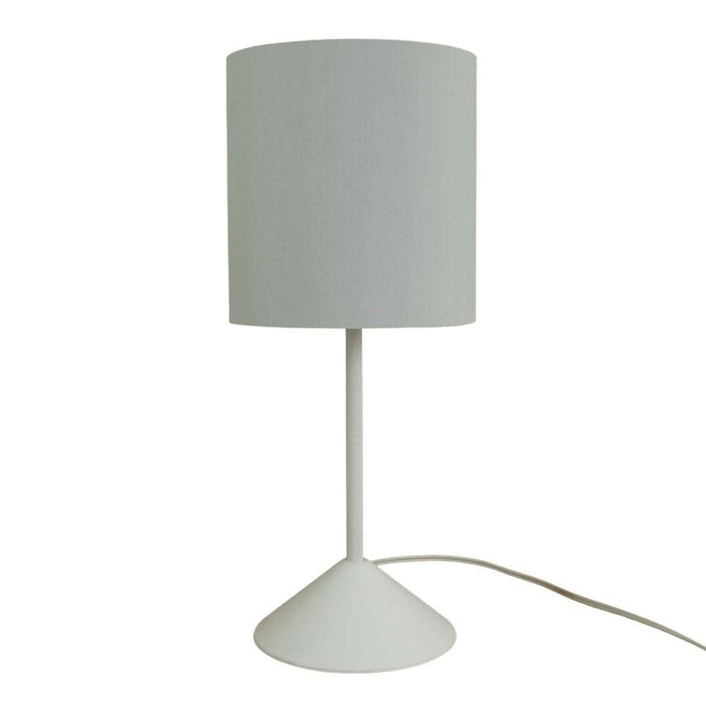 Abajur Bebê Quarto Infantil Base Branca E Tecido Cinza Claro