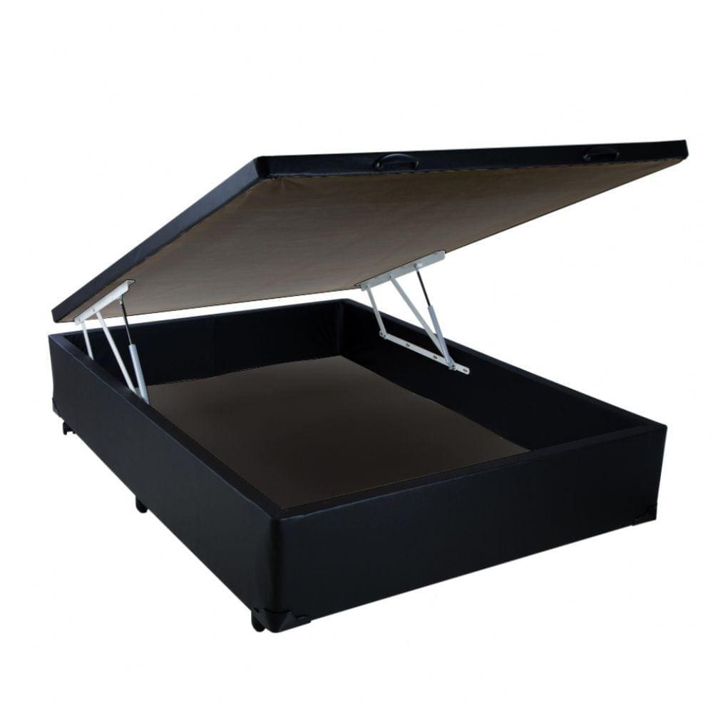Cama Box Casal com Baú Sonnoforte Corino Preto - 128x188