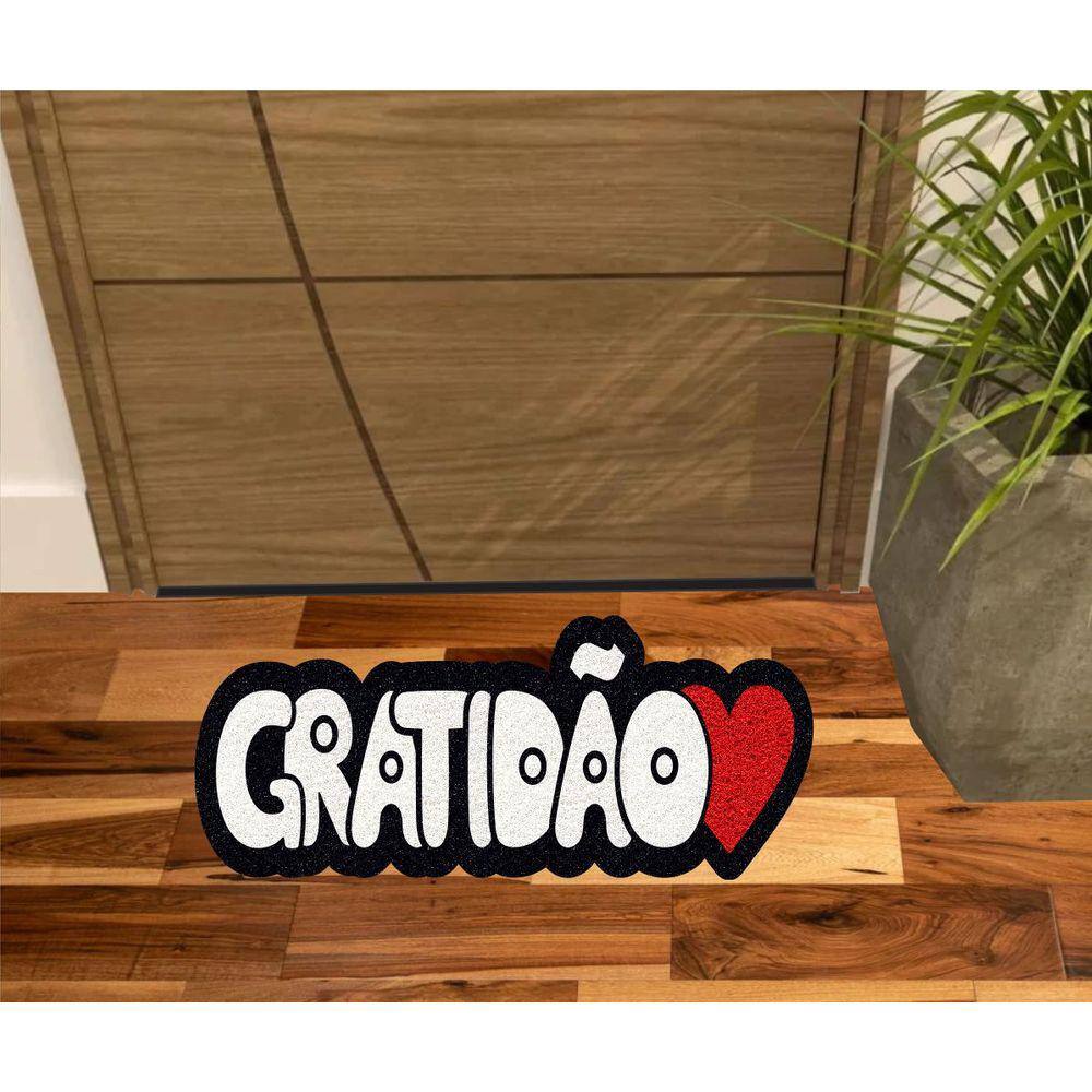 Tapete Capacho Gratidão com Coração No Formato 70X30 cm.