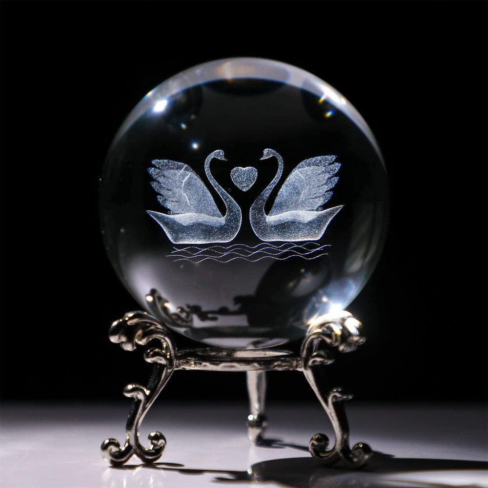 Estatueta de cristal HDCRYSTALGIFTS Double Swan com bola de cristal