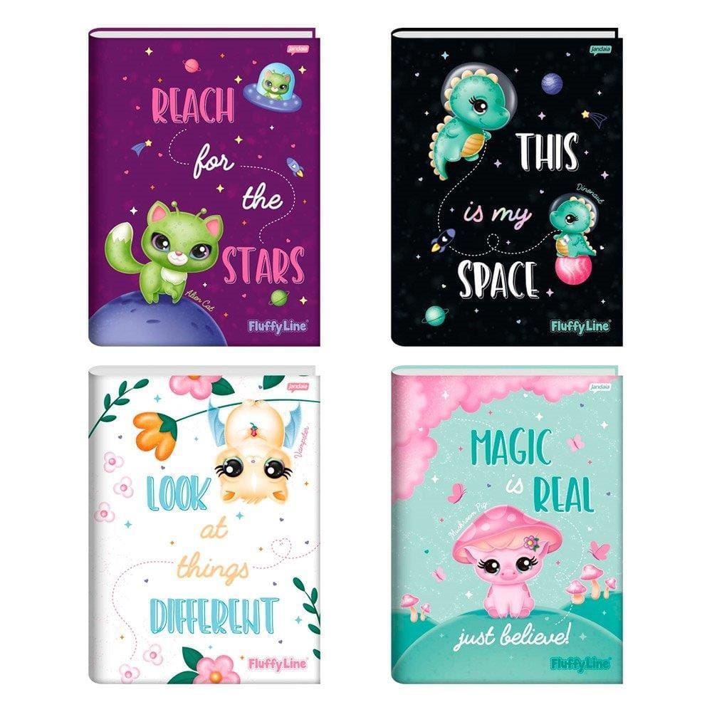 Caderno Costurado 1/4 Jandaia Capa Dura Fluffy 80 Folhas Embalagem com 5 Unidades