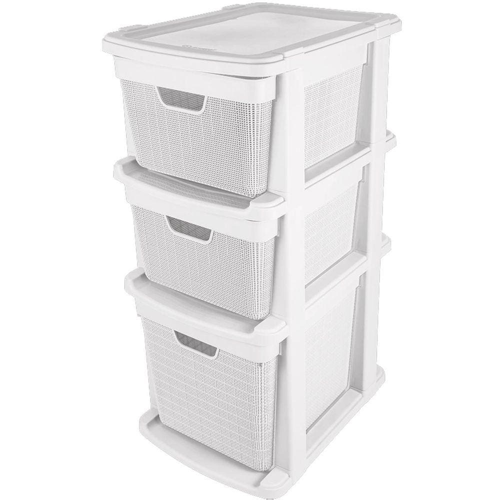 Gaveteiro De Chão Juta Com 3 Gavetas De 15/22 Litros Branco