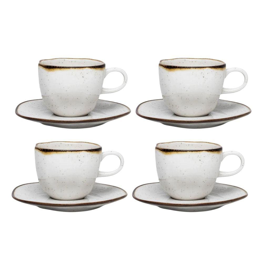Jogo De Xicaras Chá Café Pires 4Pcs Porcelana Maresia 220Ml