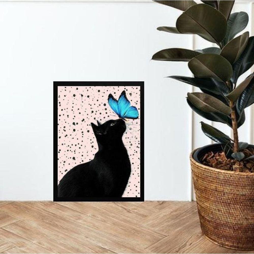 Quadro Gato Com Borboleta Azul 24X18Cm