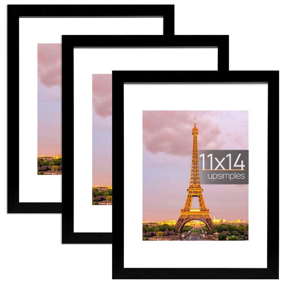 Conjunto simples de 3 porta-retratos pretos 11x14 para 8x10 com tapete