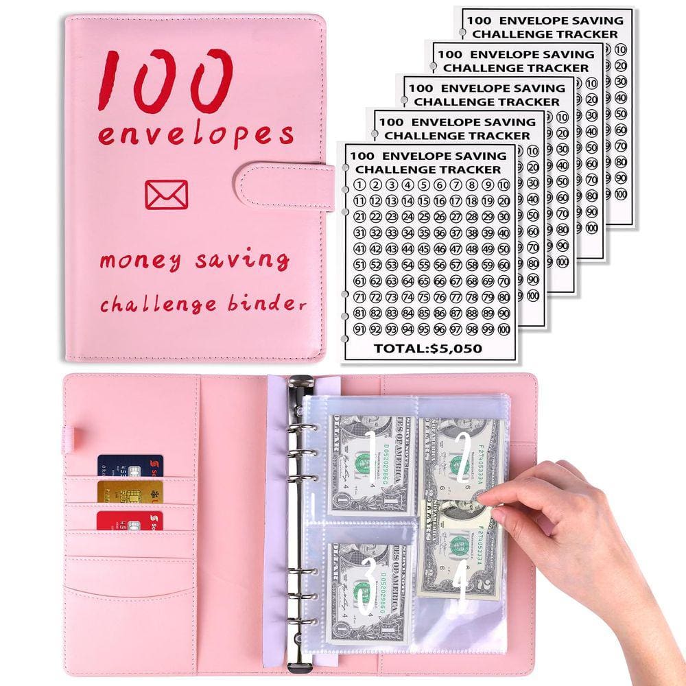 Kit de fichário AIERSA 100 envelopes Money Saving Challenge, divertido organizador de livros com envelopes de dinheiro para 100 dias de enchimento de