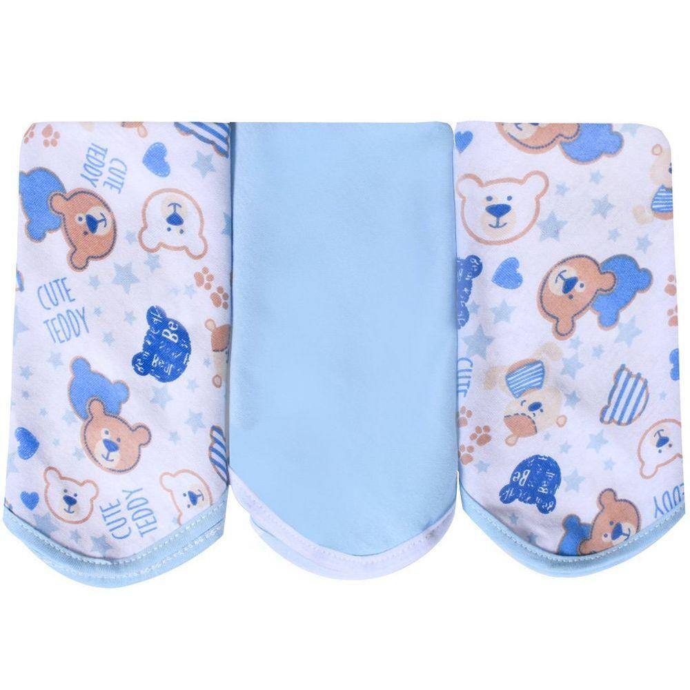 Kit Toalhinha De Boca Malha Para Bebê Azul