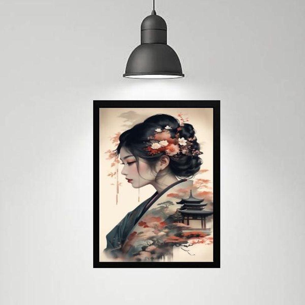 Quadro Gueixa Paisagem Japonesa 33X24Cm