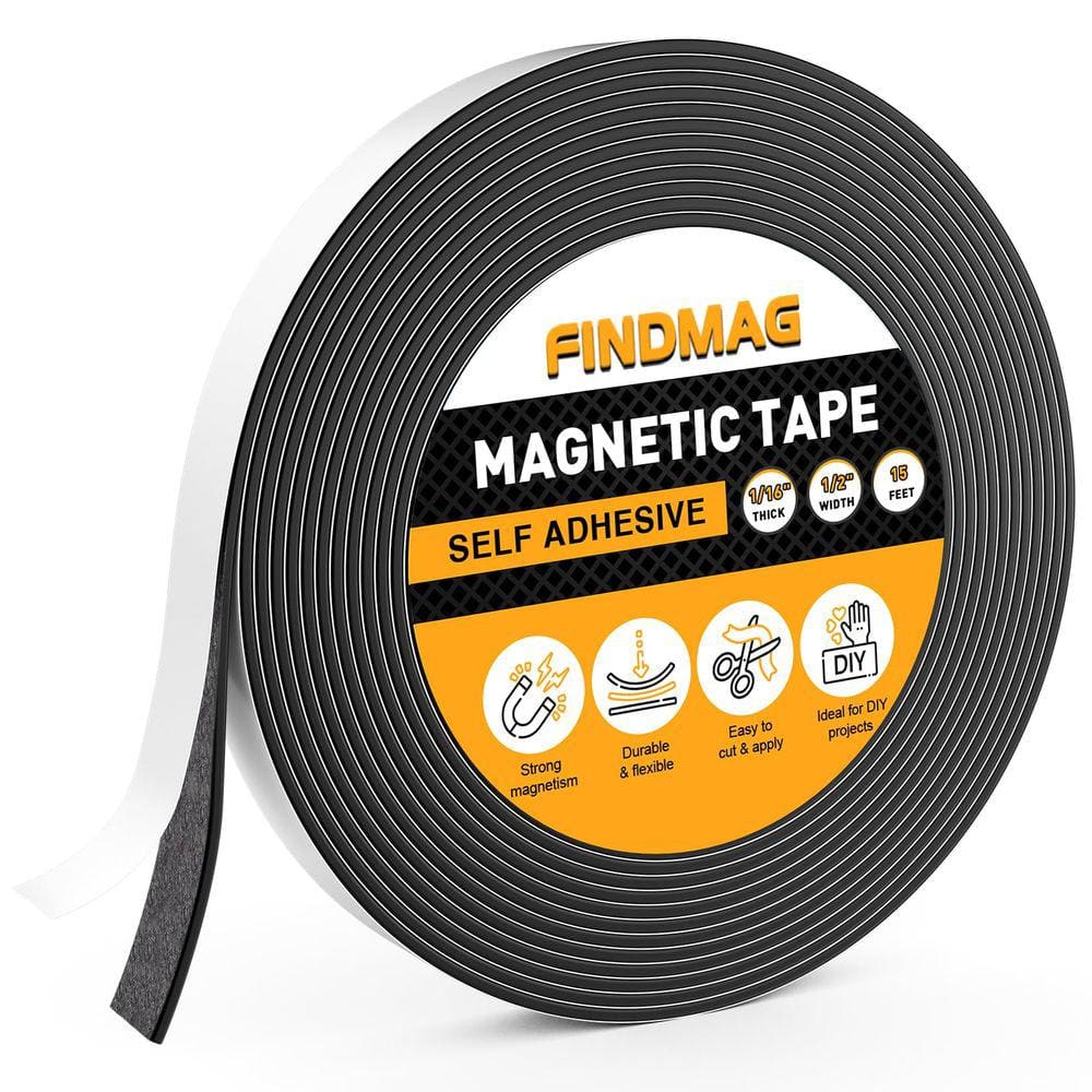 Fita magnética FINDMAG de 15 pés com adesivo forte de 1,27 cm de largura