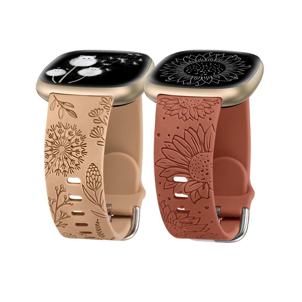 Relógio Band Minyee Floral Gravado em Silicone para Fitbit Versa