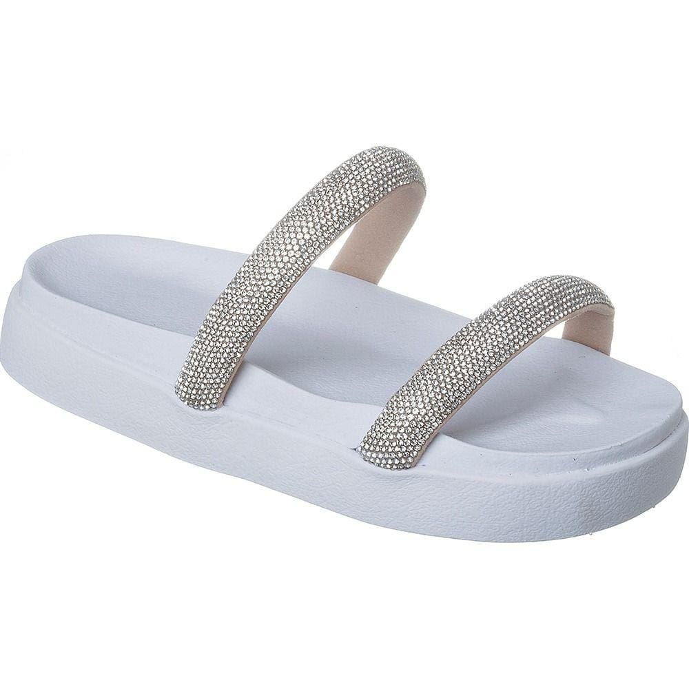 Papete Birken Sandália 2 Tiras de Brilho Strass Chinelo Feminino Moda Tendência Blogueiras.