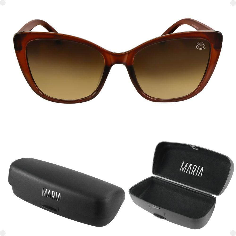 oculos sol feminino gatinho praia proteção uv vintage + case marrom quadrado moda maria delicado