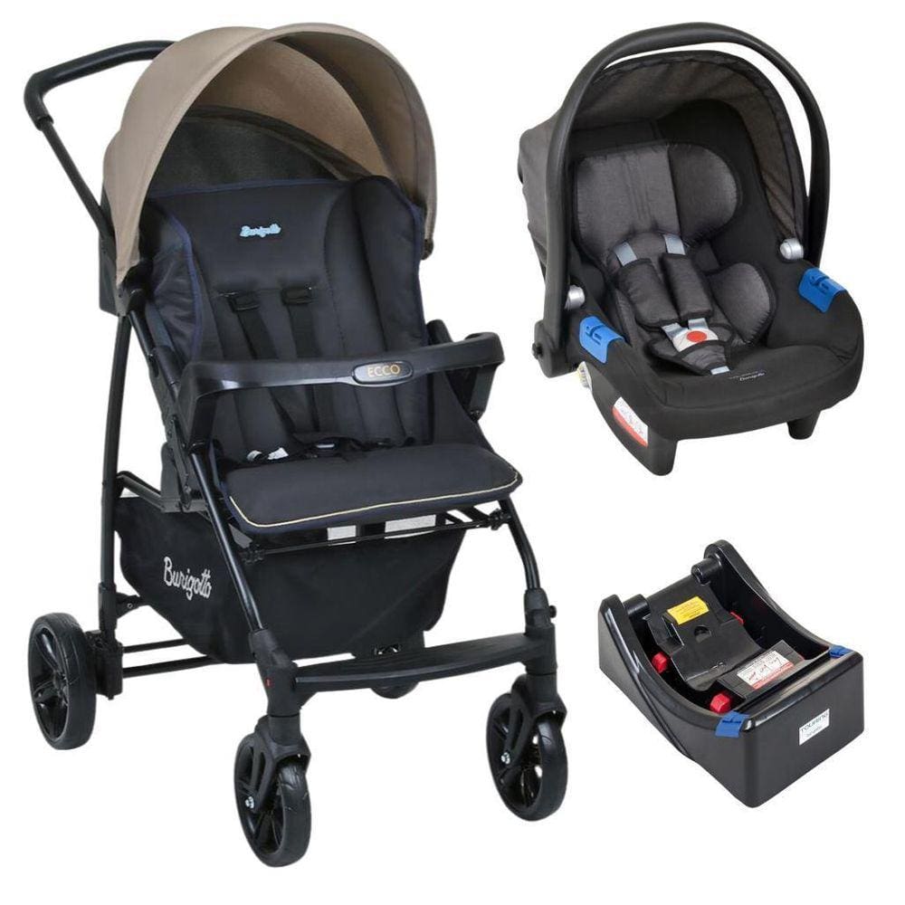 Carrinho De Bebê Ecco Cz Bege Bebê Conforto E Base