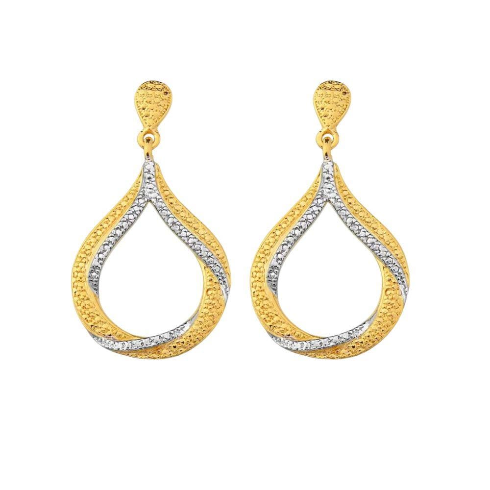 Argola Detalhes Diamantado Em Ródio - Banhada em Ouro 18k