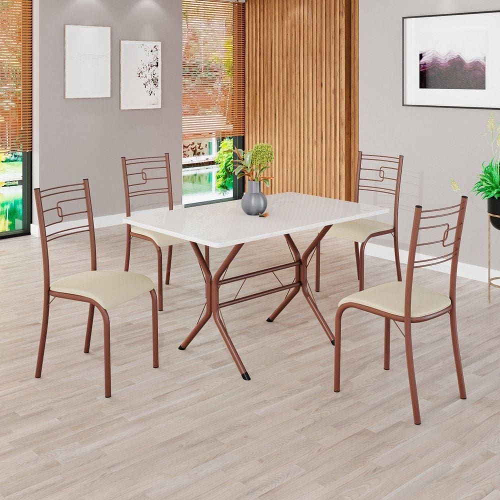 Conjunto Sala de Jantar Mesa Retangular 100x60cm Tampo Madeira Mdp 4 Cadeiras Paraty Creme / Marrom