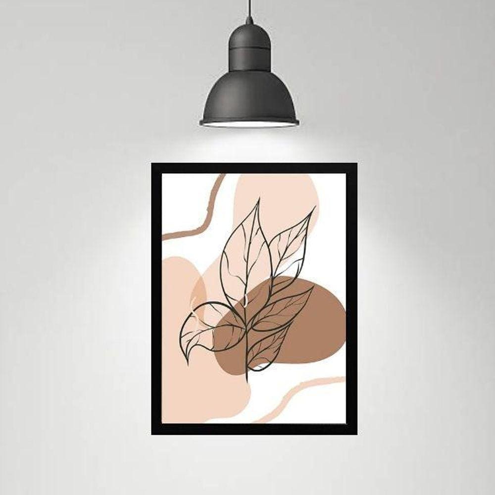 Quadro Abstrato Orgânico Folha Rosê Marrom 33X24Cm - Com Vidro