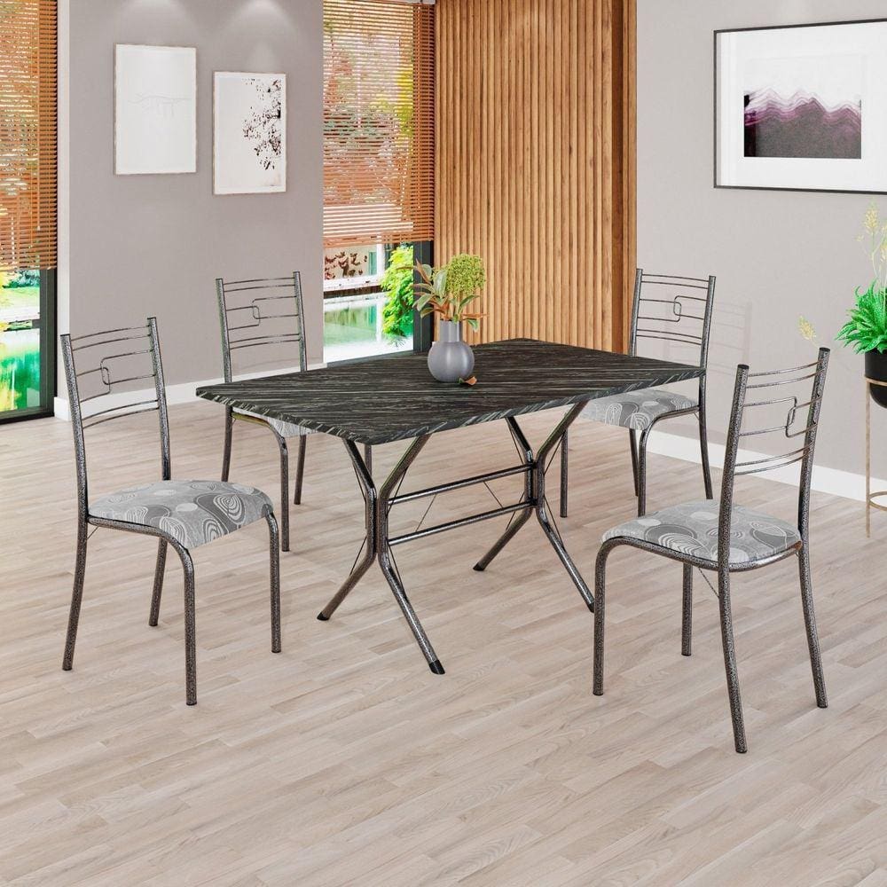 Conjunto Sala de Jantar Mesa Retangular 120x75cm Tampo Pedra Ardósia Indiana 4 Cadeiras Paraty Paraopeba / Mart Prata