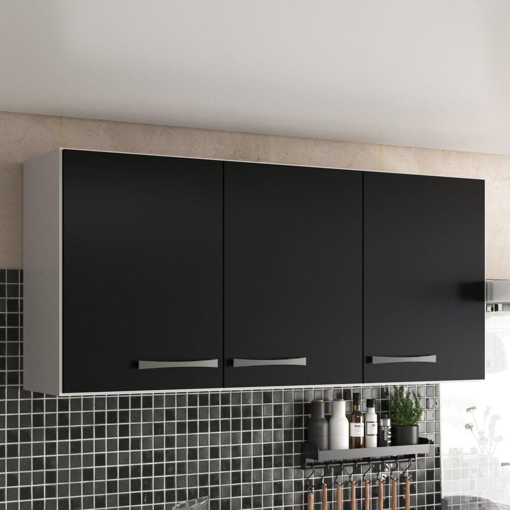 Armário de Cozinha Aéreo Suspenso 3 Portas Branco/Preto