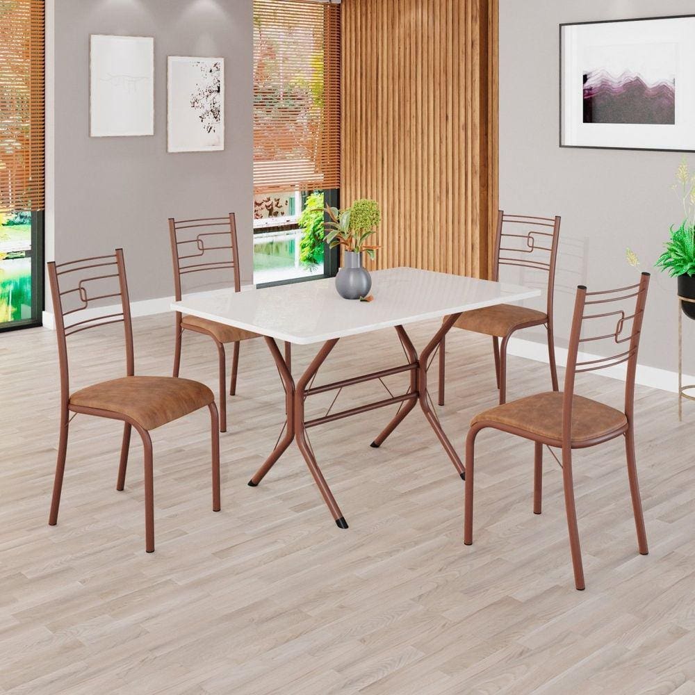 Conjunto Sala de Jantar Mesa Retangular 100x60cm Tampo Madeira Mdp 4 Cadeiras Paraty Marrom