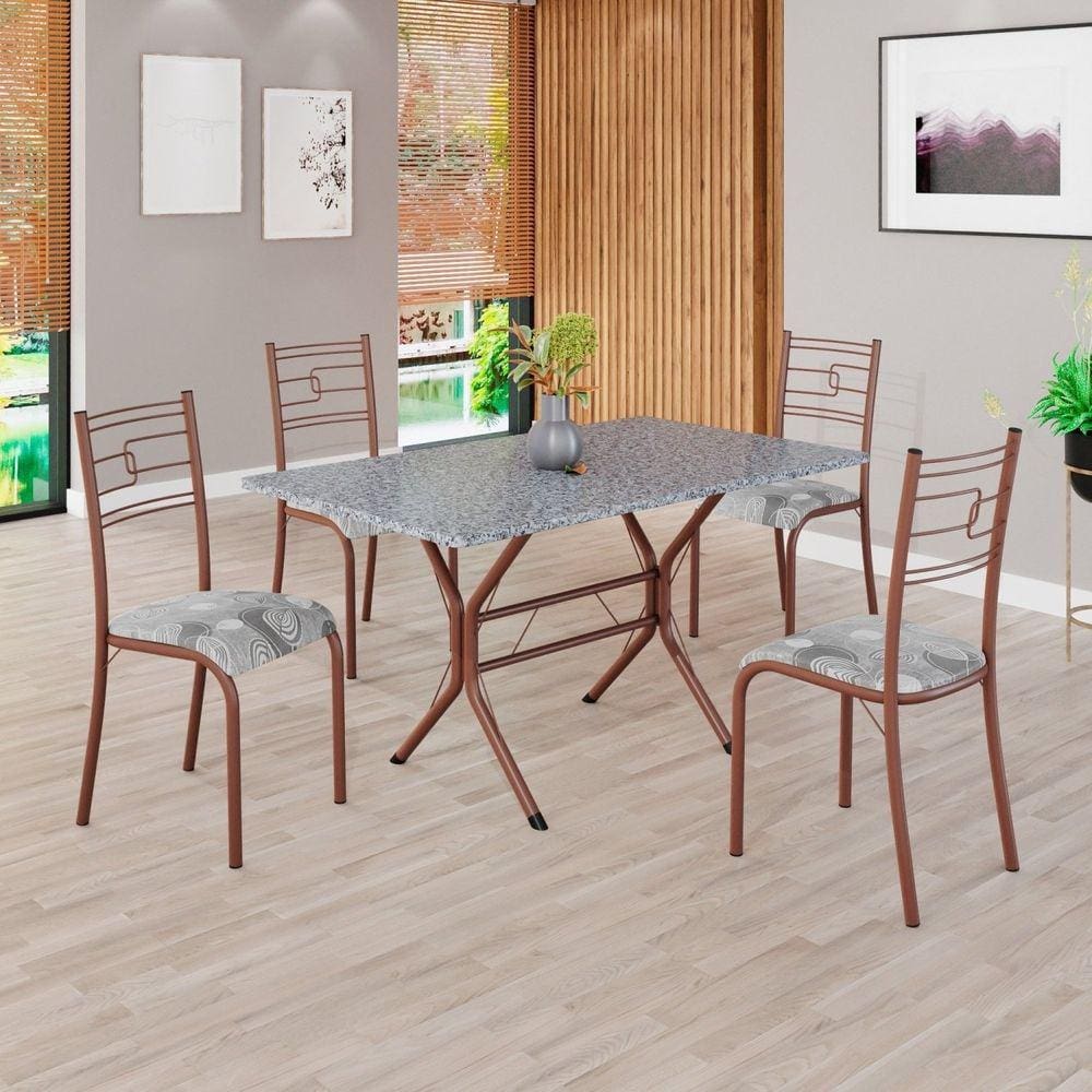 Conjunto Sala de Jantar Mesa Retangular 120x75cm Tampo Granito Ocre 4 Cadeiras Paraty Paraopeba / Marrom