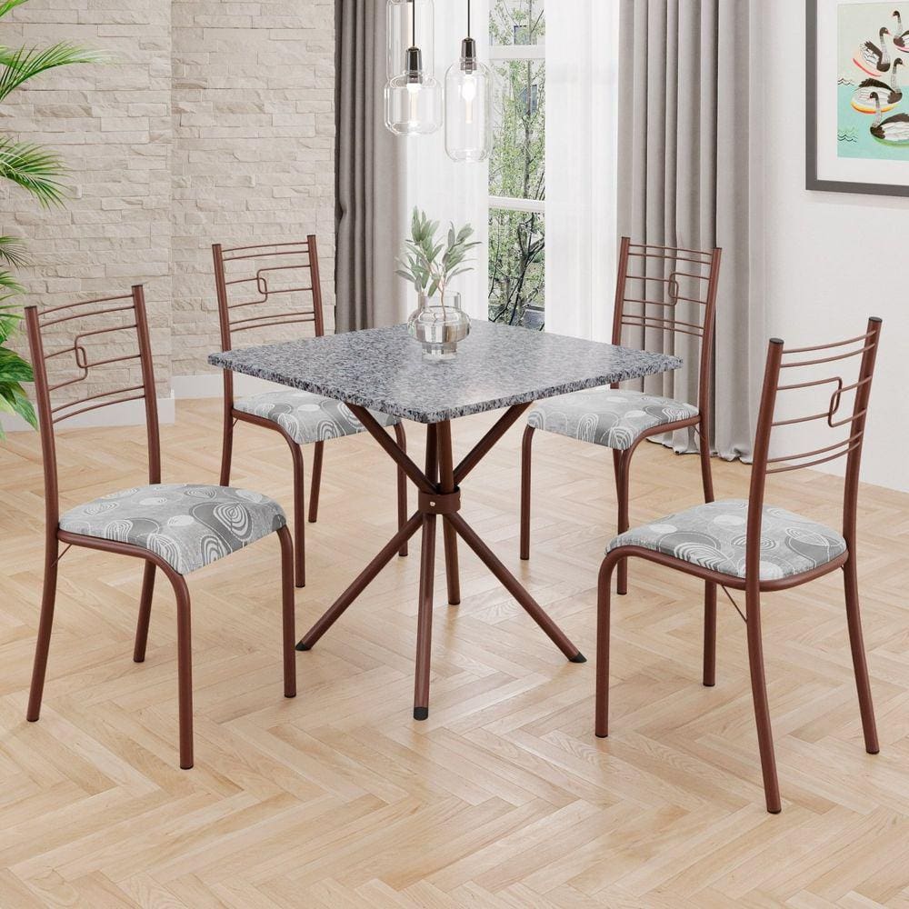 Conjunto Sala de Jantar Mesa Quadrada 70x70cm Tampo Granito Ocre 4 Cadeiras Paraty Paraopeba / Marrom