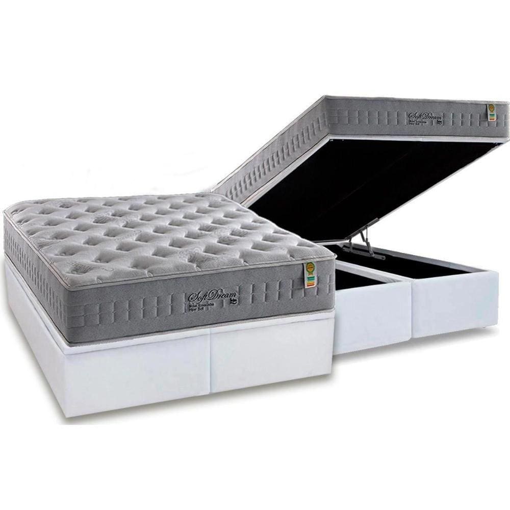 Cama Box Baú Queen: Colchão Molas Ensacadas Anjos MasterPocket Soft Dream + Base CRC Courano White(158x198)