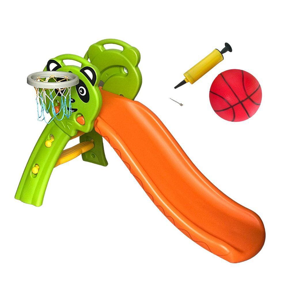 Escorregador Infantil 3 Degraus Plástico Playground Cesta Basque Bola Brinqway Bw-284 Lr Laranja