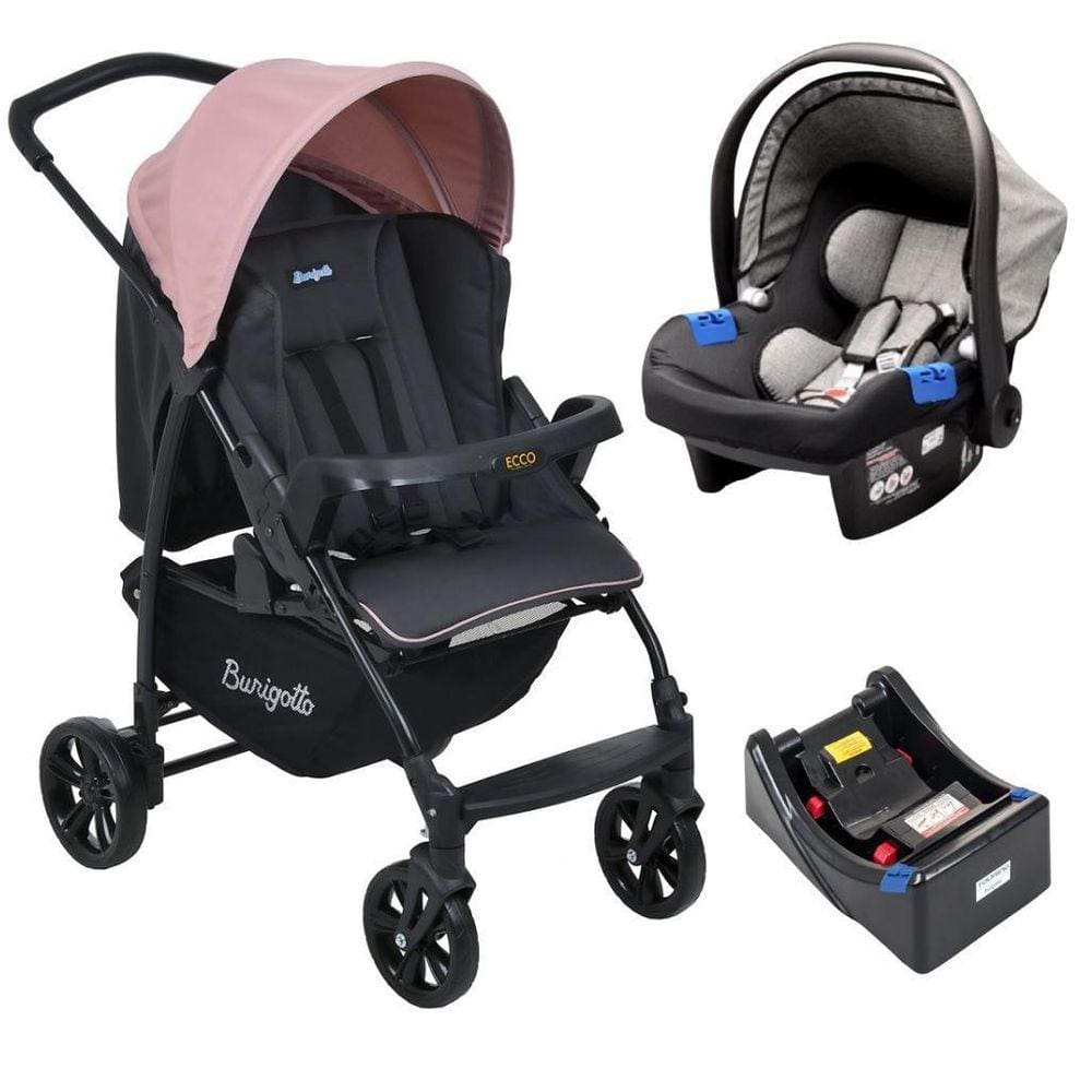 Carrinho De Bebê Ecco Cz Rosa Bebê Conforto E Base
