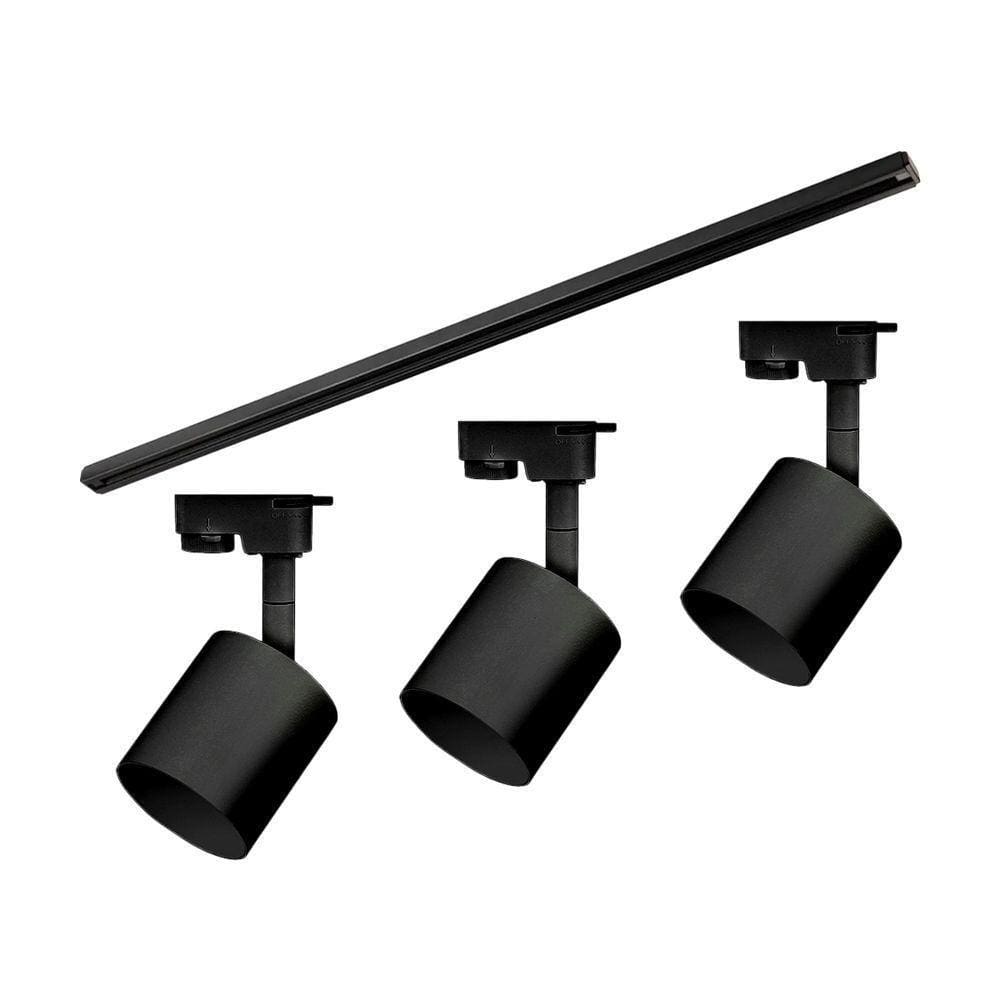 Kit Trilho Taschibra Com 3 Spot Track Ar70 Gu10 Bivolt Preto
