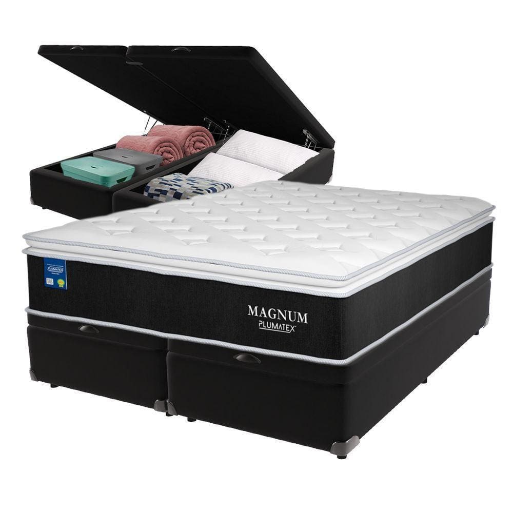 Colchão Queen Magnum Plumatex E Box Com Baú Preto